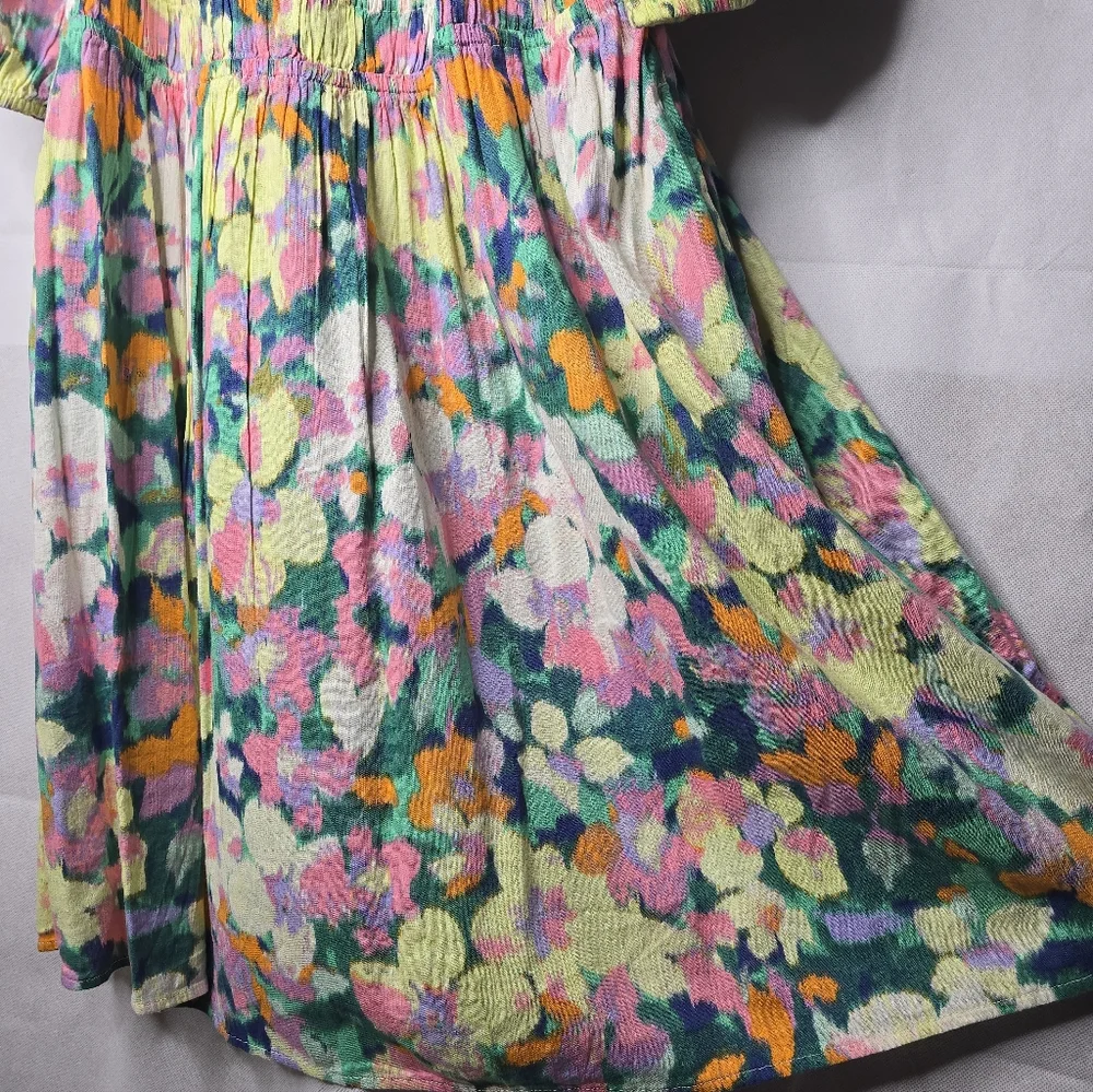 Gap Smocked Waist Dress Puff Sleeve Floral Multicolor Above Knee 2XL - Picture 5 of 10